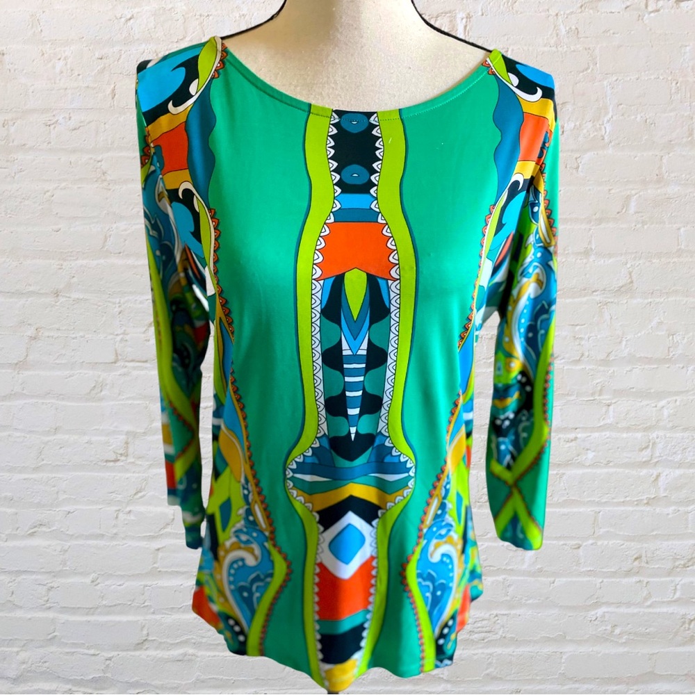 EROW COLORFUL PRINT 3/4 SLEEVE TOP - Picture 2 of 6